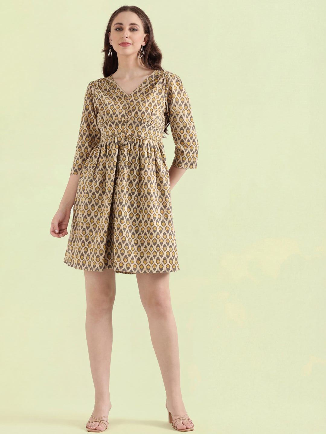 Cotton Ikat Buti Block Print Short Dress