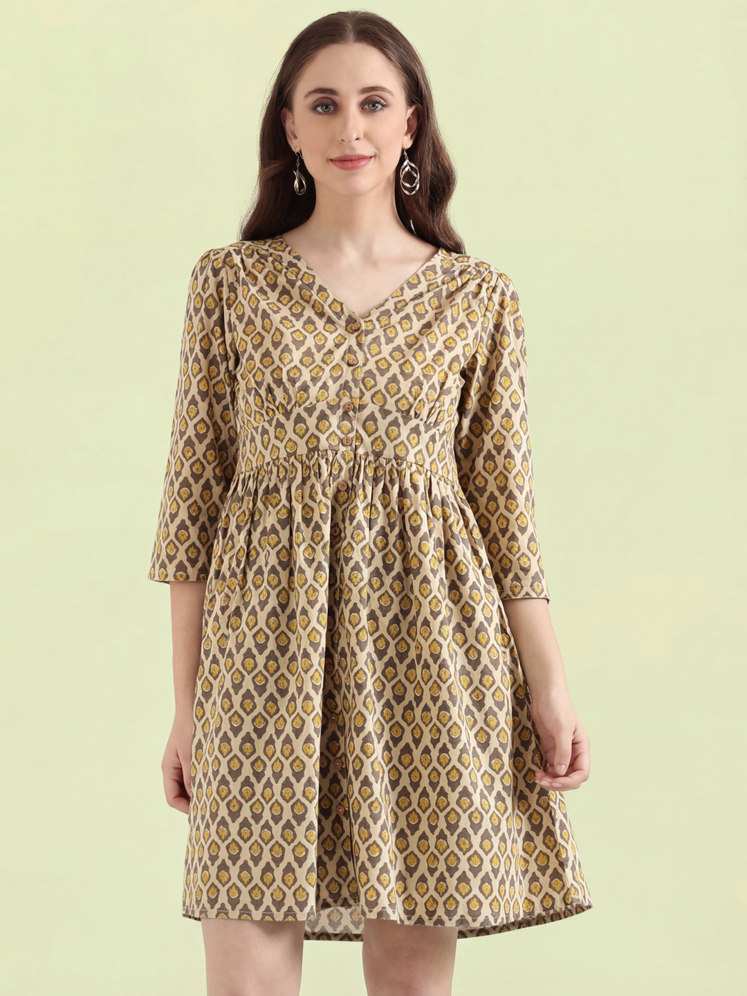 Cotton Ikat Buti Block Print Short Dress Go Colors India Cotton Ikat Buti Block Print Short Dress Go Colors India