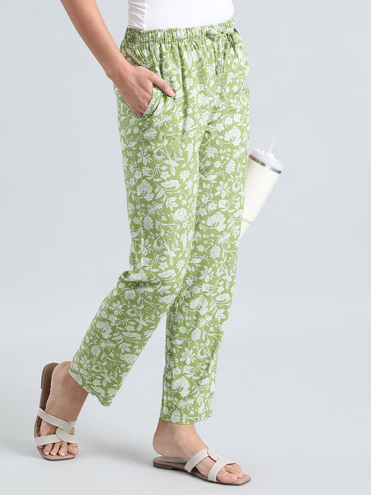 Light Green Woven Viscose Printed Lounge Pants
