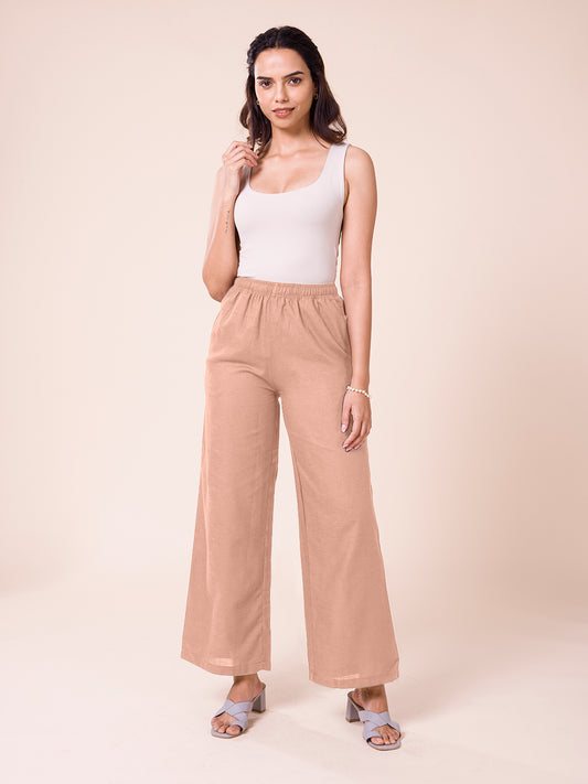 Dusty Pink Viscose Blend Linen Palazzos