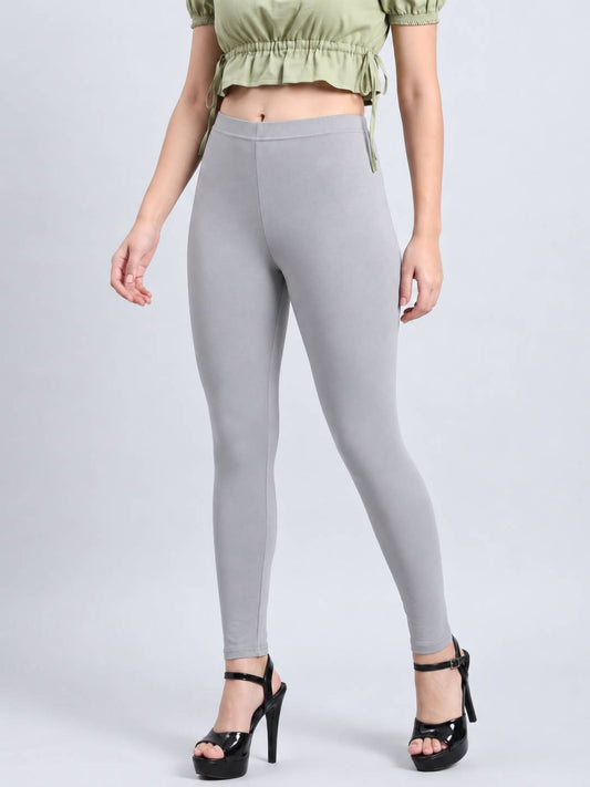 Ebony Grey Cotton Stretch Ankle Length Leggings