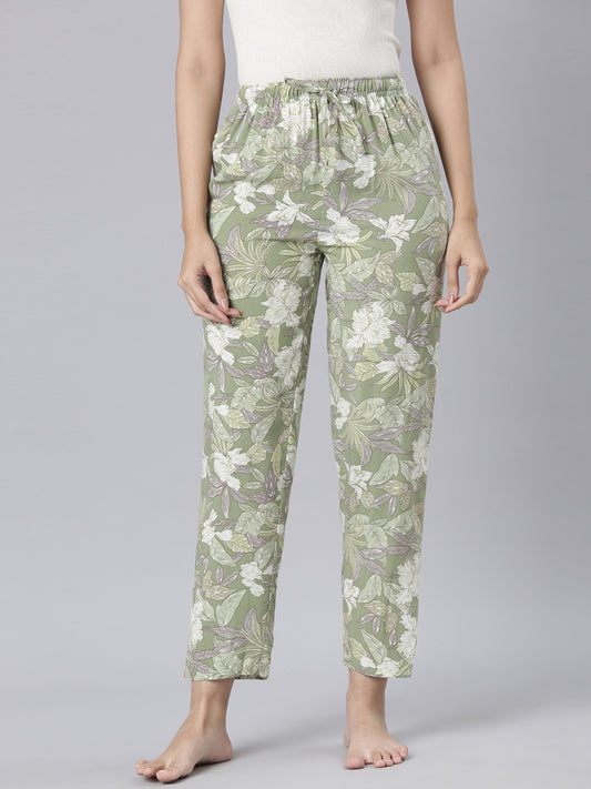 Green Woven Viscose Printed Lounge Pants