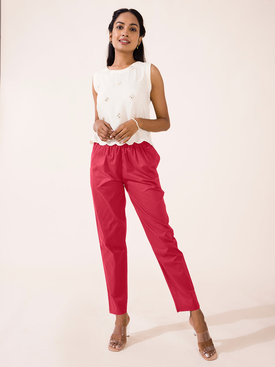 Dark Pink Cotton Polo Pant, Ladies Cotton Trouser, Women Cotton Trouser,  लेडीज़ कॉटन पैंट - Bavi'S Clothing, Chennai