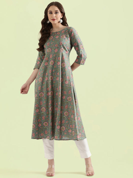 Cotton Floral Print Anarkali Kurta