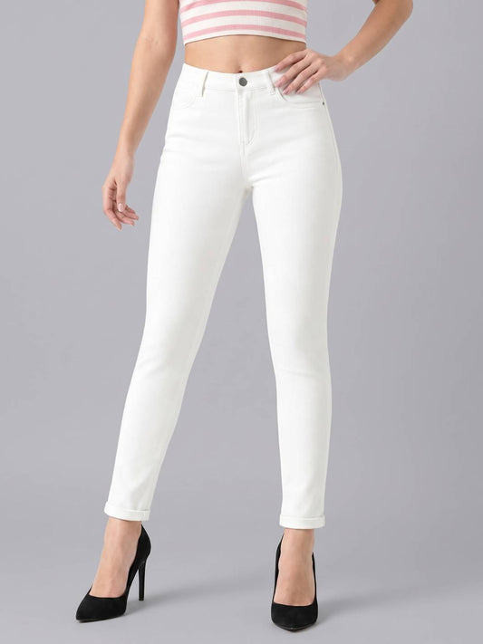 White Cotton Polyester Super Stretch Jeggings