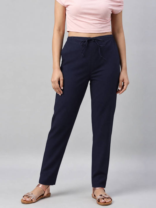 Navy Cotton Cambric Cotton Pants