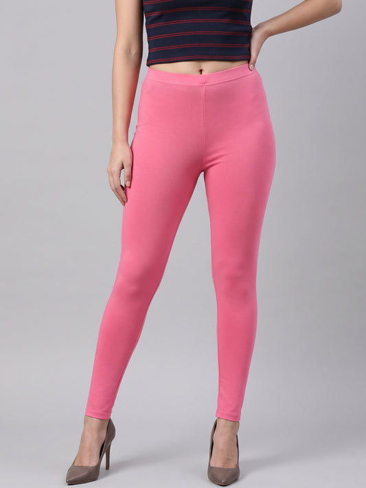Young Pink Cotton Stretch Ankle Length Leggings
