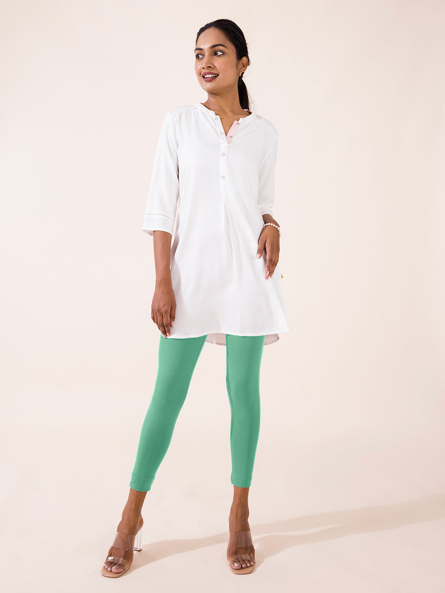 Buy Go Colors Women Solid Dusty Mint Ankle Length Leggings online