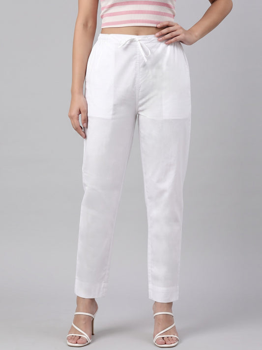 White Cotton Cambric Cotton Pants