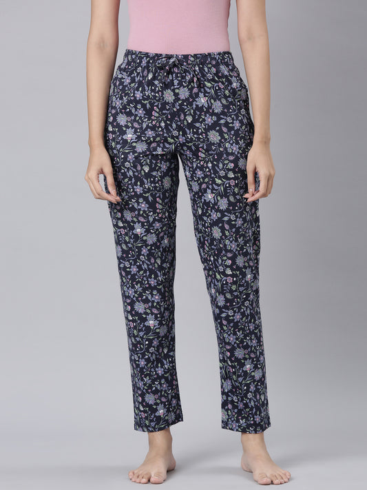Navy Cotton Knit Printed Lounge Pants