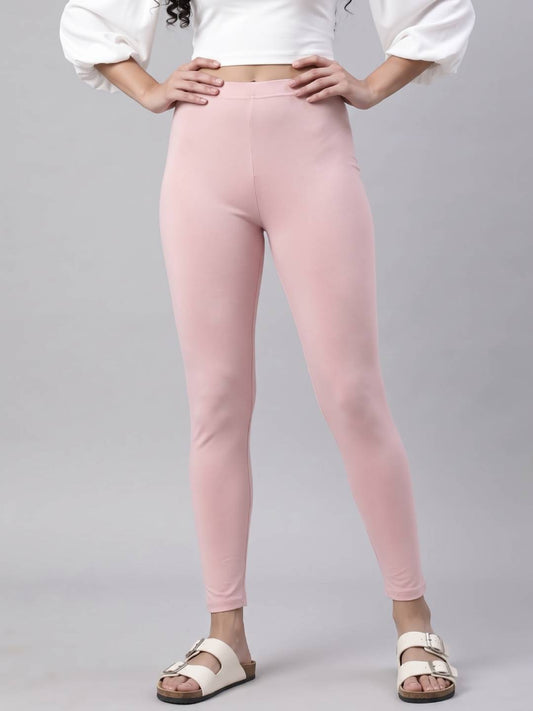 Baby Pink Cotton Stretch Ankle Length Leggings
