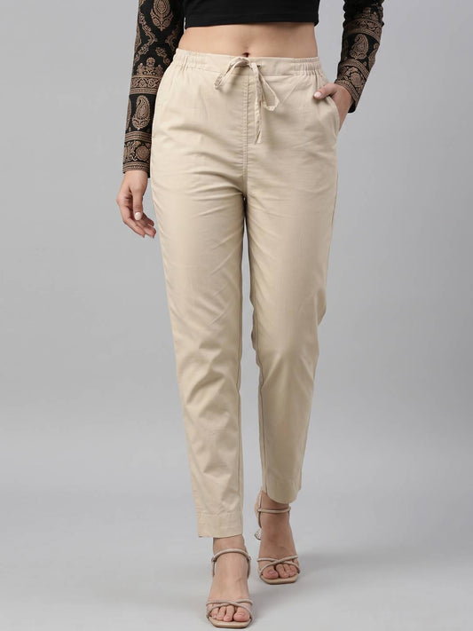 Light Beige Cotton Cambric Cotton Pants