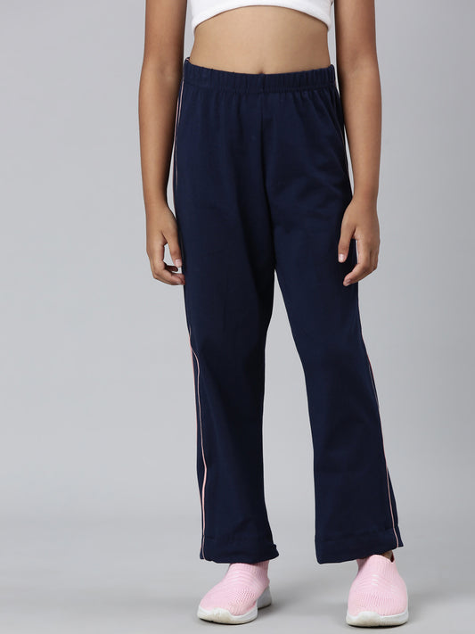 Navy Cotton Stretch Side Stripes Track Pant