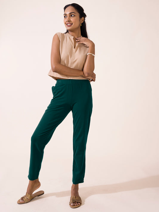 Dark Green Cotton Stretch Kurti Pants