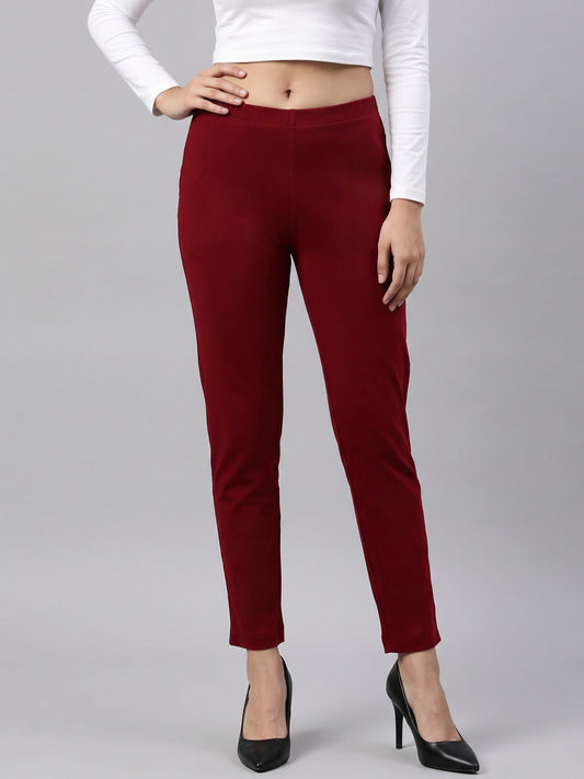 Maroon Cotton Stretch Kurti Pants