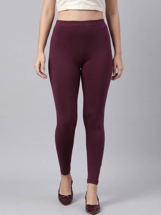 Dark Purple Cotton Stretch Ankle Length Leggings