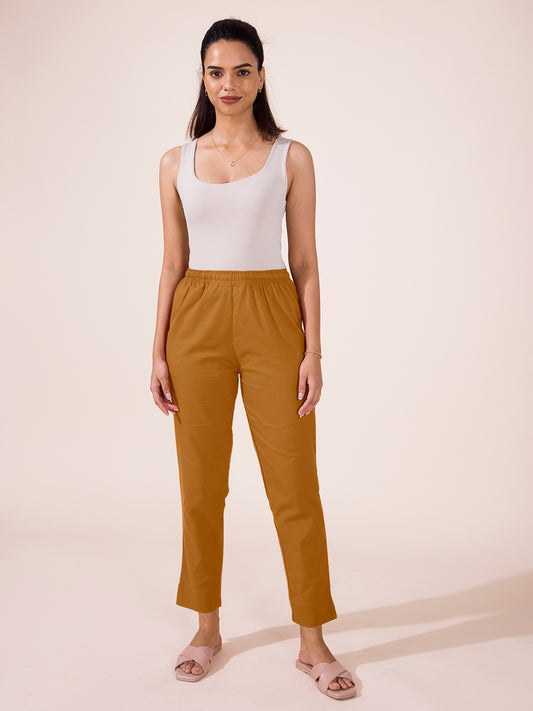 Mustard Cotton Pencil Pant