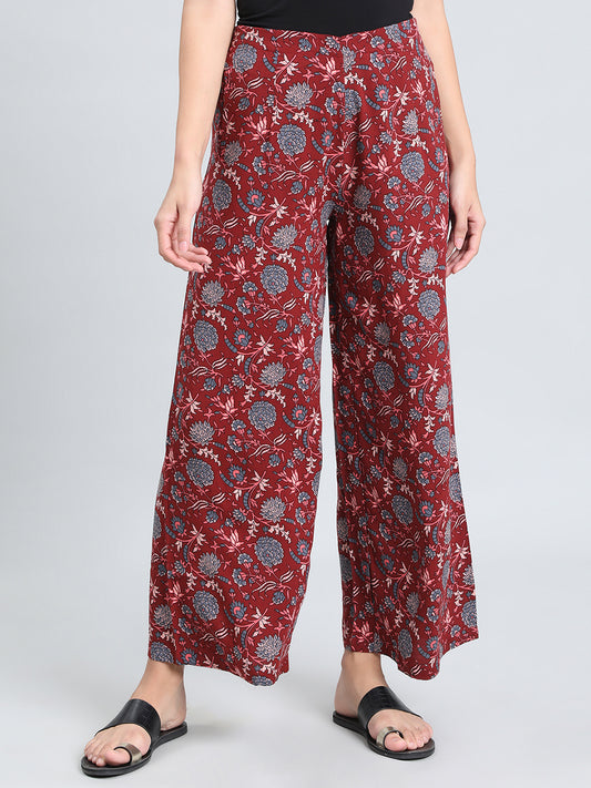 Red Woven Viscose Printed Palazzo