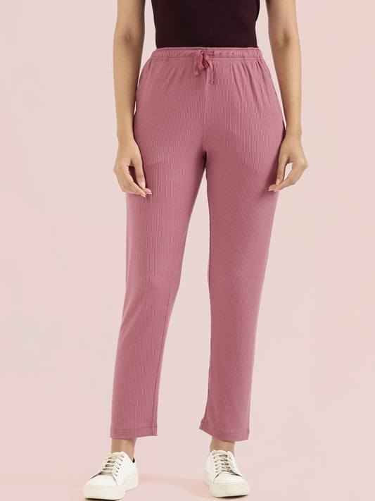 Mauve Drop Needle Fabric Casual Rib Pant