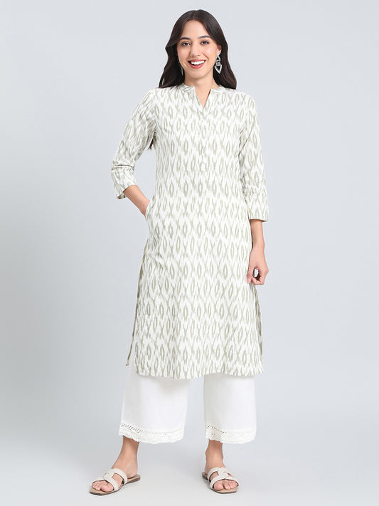 Cotton Ikat Print Straight Kurta