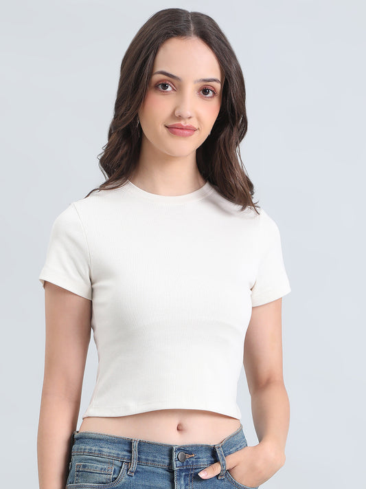 Rib Cotton Round Neck Crop Top