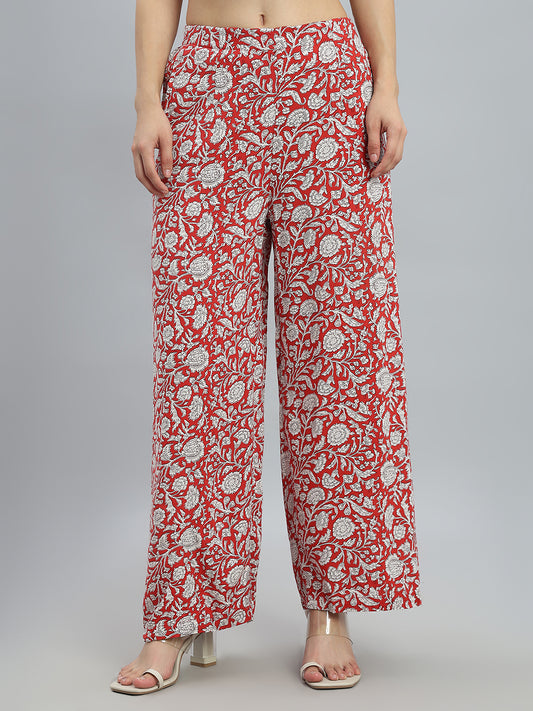 Red Woven Viscose Printed Palazzo
