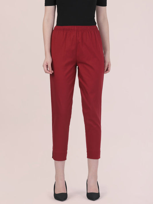 Light Maroon Cotton Pencil Pant
