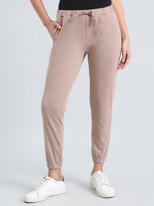 Light Brown Cotton Poly Stretch Cuffed Joggers