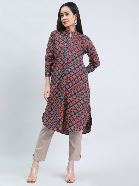 Cotton Ajrakh-Inspired Print Loose Fit Kurta