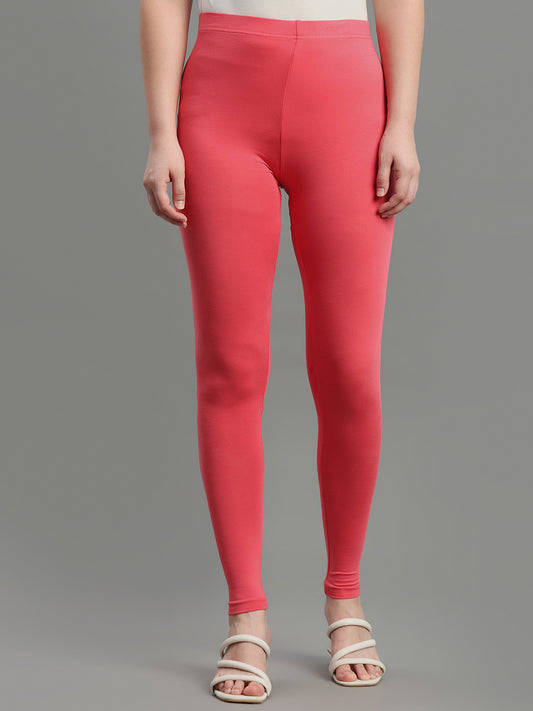Blush Coral Cotton Stretch Ankle Length Leggings