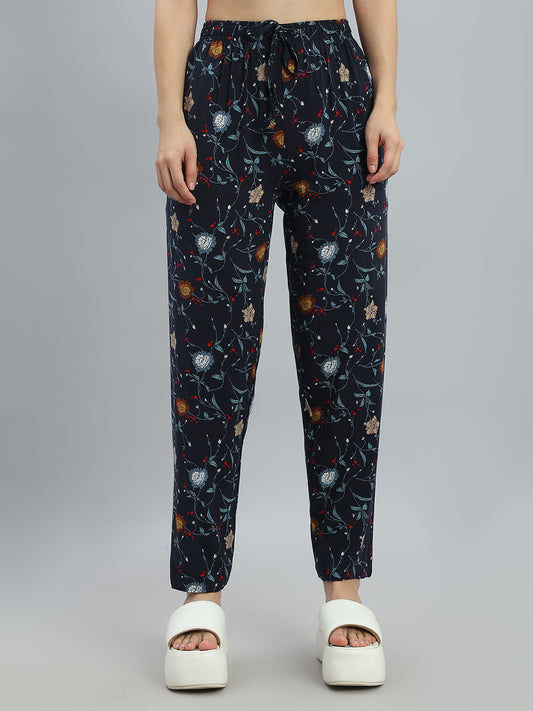 Navy Woven Viscose Printed Lounge Pants