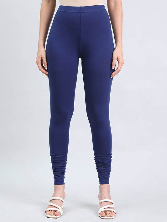 Ink Blue Cotton Stretch Ankle Length Leggings