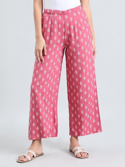 Medium Pink Woven Viscose Printed Palazzo