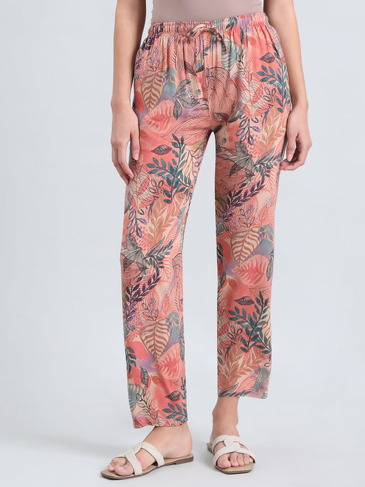 Medium Pink Woven Viscose Printed Lounge Pants