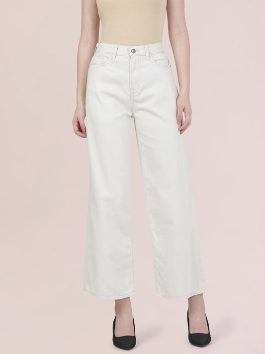 Cream Twill Wide Pants