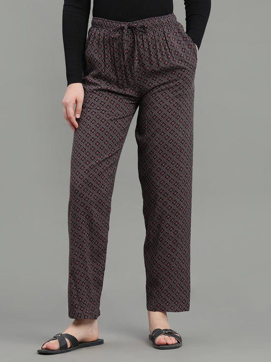 Black Woven Viscose Printed Lounge Pants