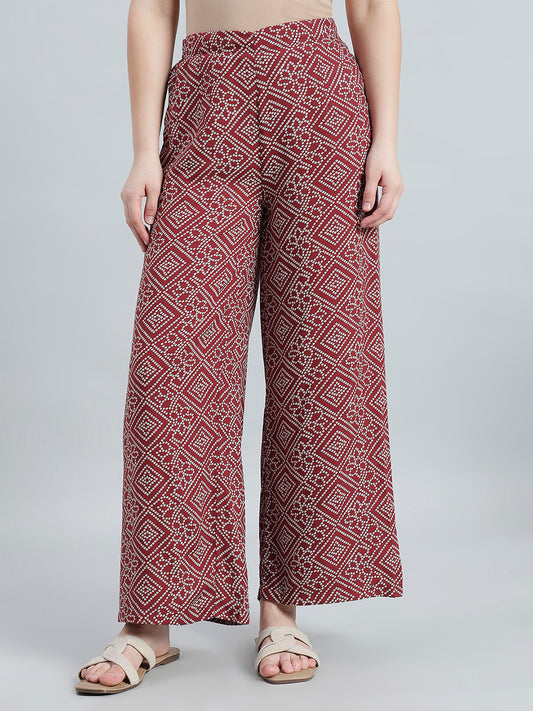 Red Woven Viscose Printed Palazzo