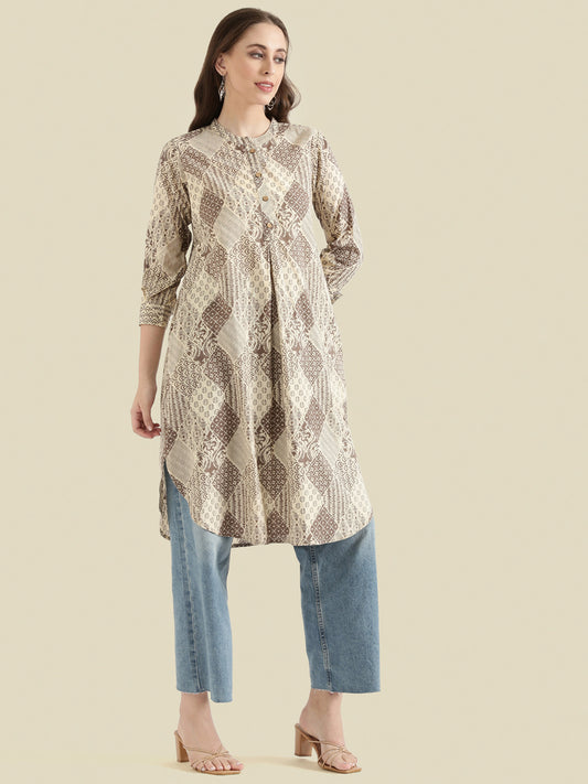 Cotton Patchwork Block-Print Loose Fit Kurta
