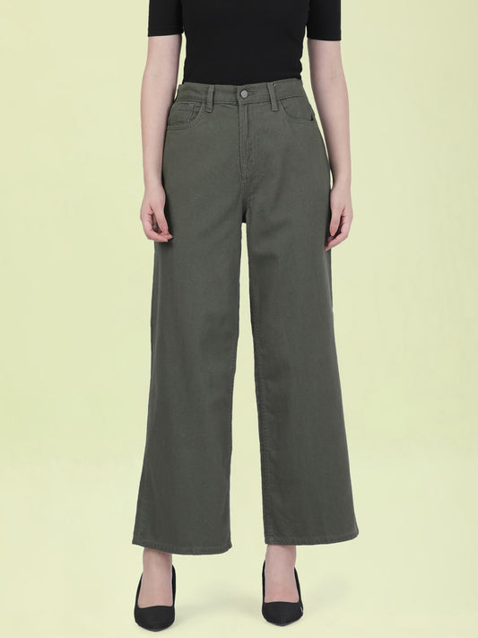 Olive Green Twill Wide Pants