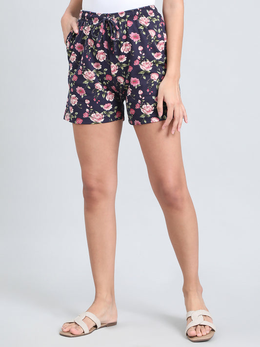 Navy Cotton Knit Printed Lounge Shorts