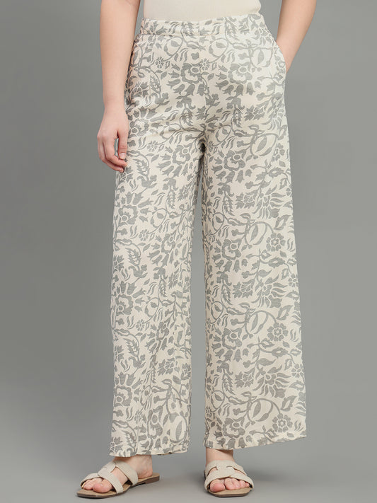 White Viscose Printed Palazzo