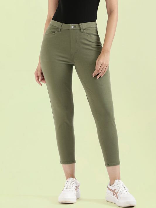 Olive Cotton Poly Stretch Cropped Colored Jeggings