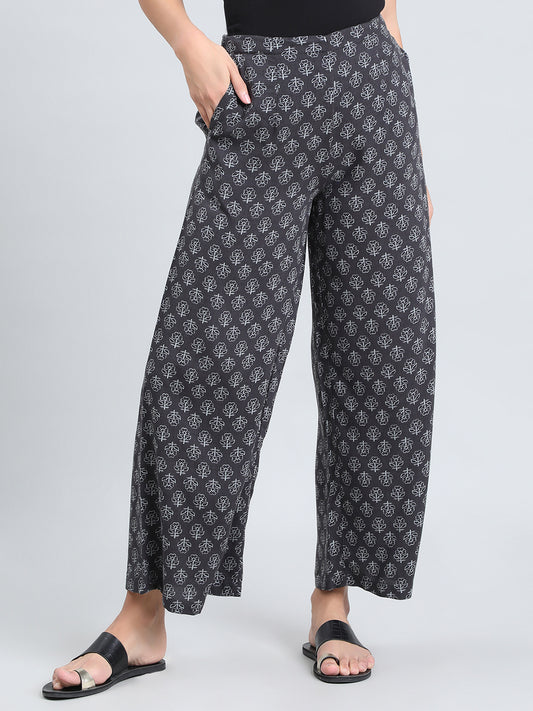 Black Woven Viscose Printed Palazzo