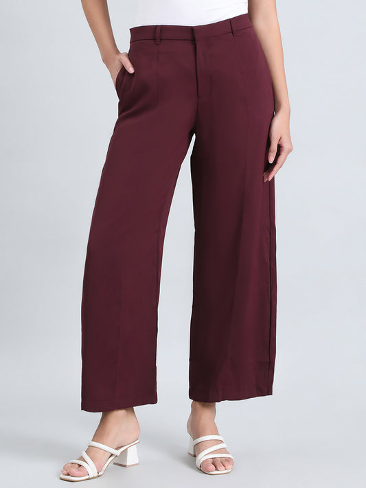Dark Wine Crepe Wide Trouser