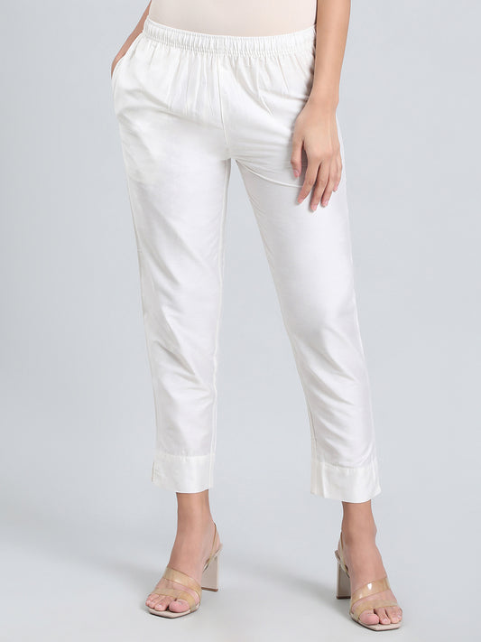 White Poly Modal Metallic Pants