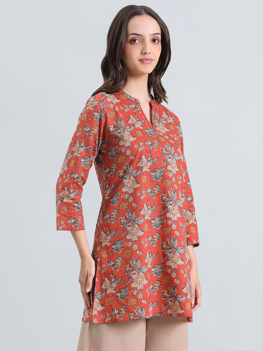 Cotton Floral Kalamkari Print Short Kurti