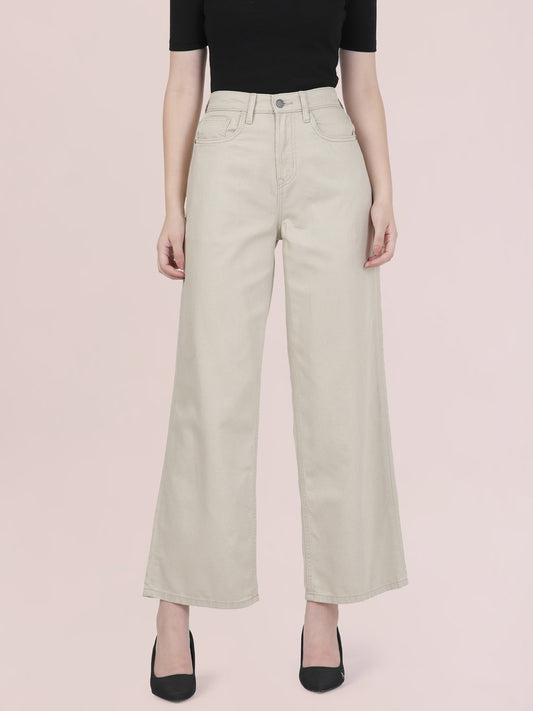 Light Beige Twill Wide Pants