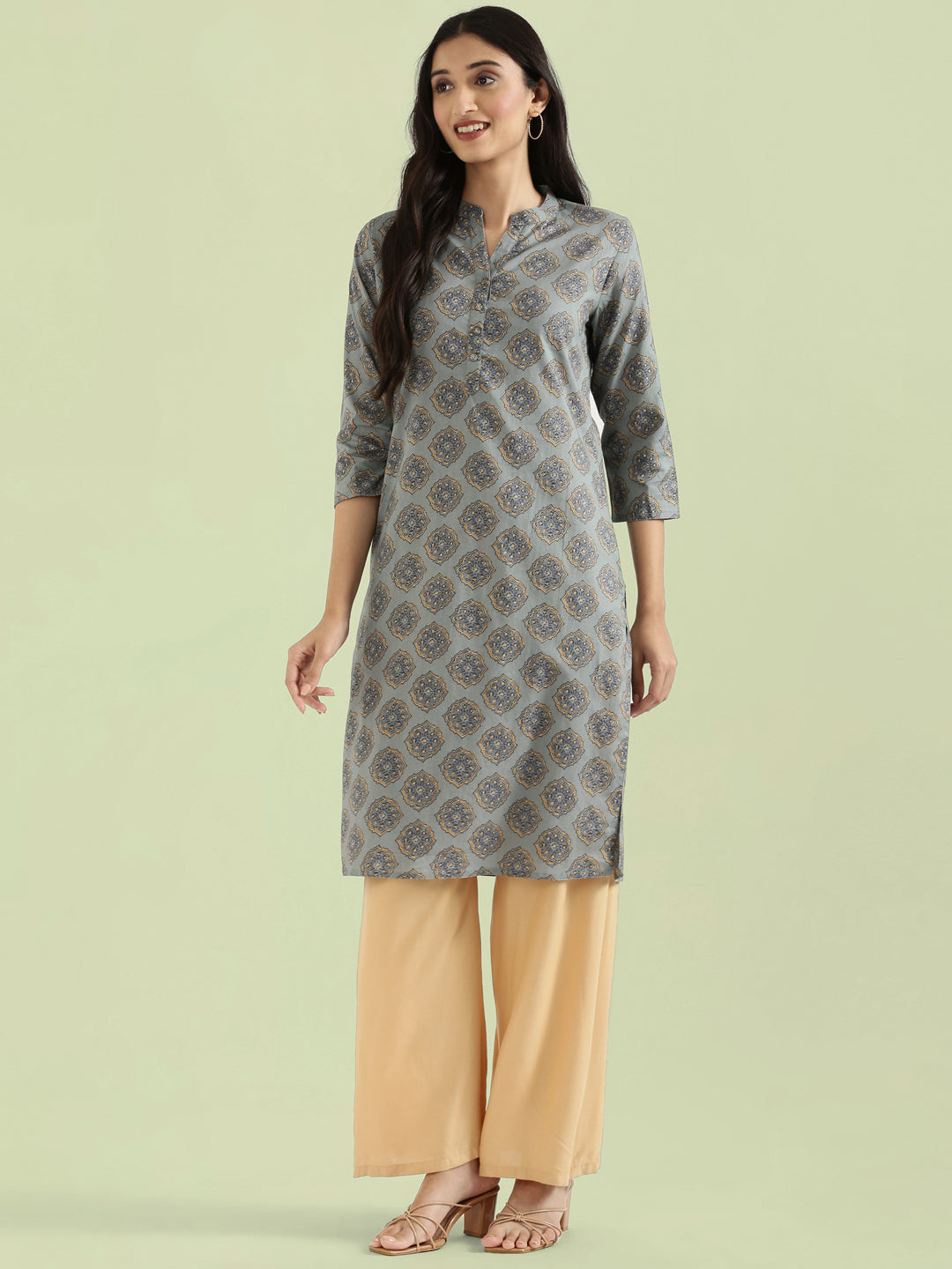 Cotton Medallion Print Straight Kurta
