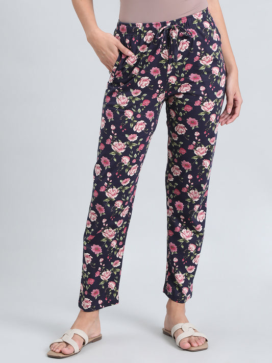 Navy Cotton Knit Printed Lounge Pants