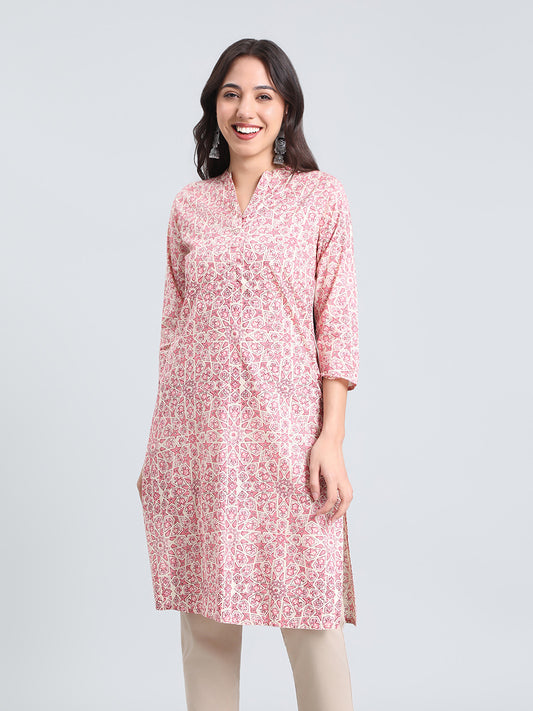 Cotton Geometric Print Straight Kurta